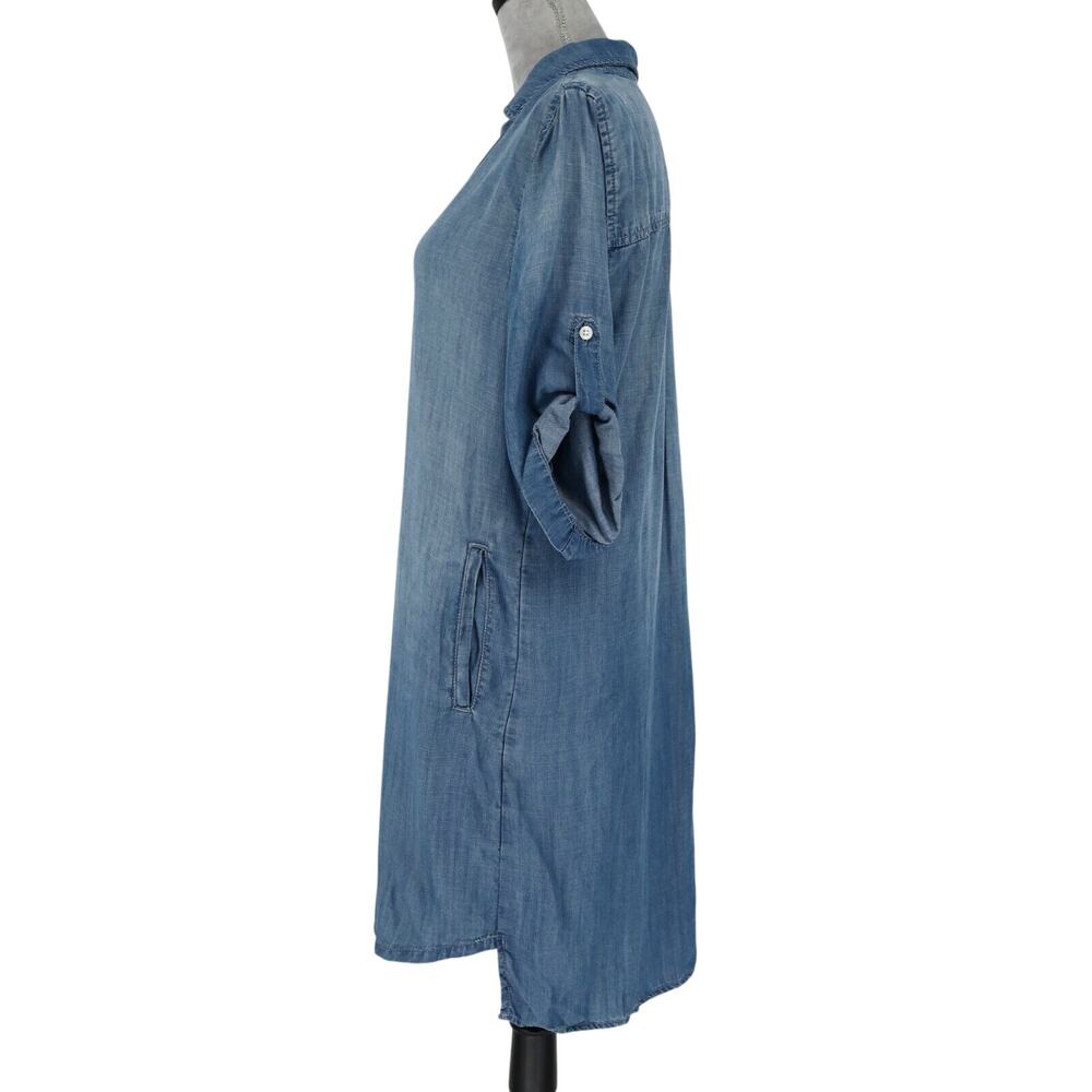 Philosophy Dress Womens Large Blue Chambray Roll Tab Sleeves Coastal Western - Picture 12 of 13